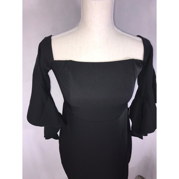Express fitted drape sleeve black dress - Picture 5 of 8